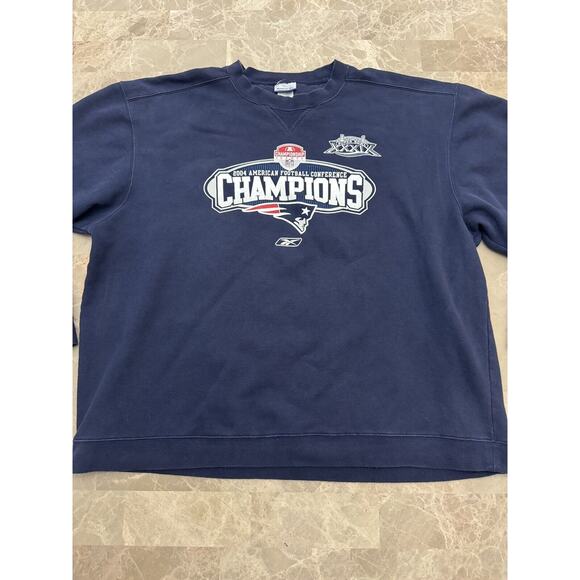 Vintage NFL New England Patriots Sweatshirt Large Blue 2004 AFC Champions - Picture 1 of 11